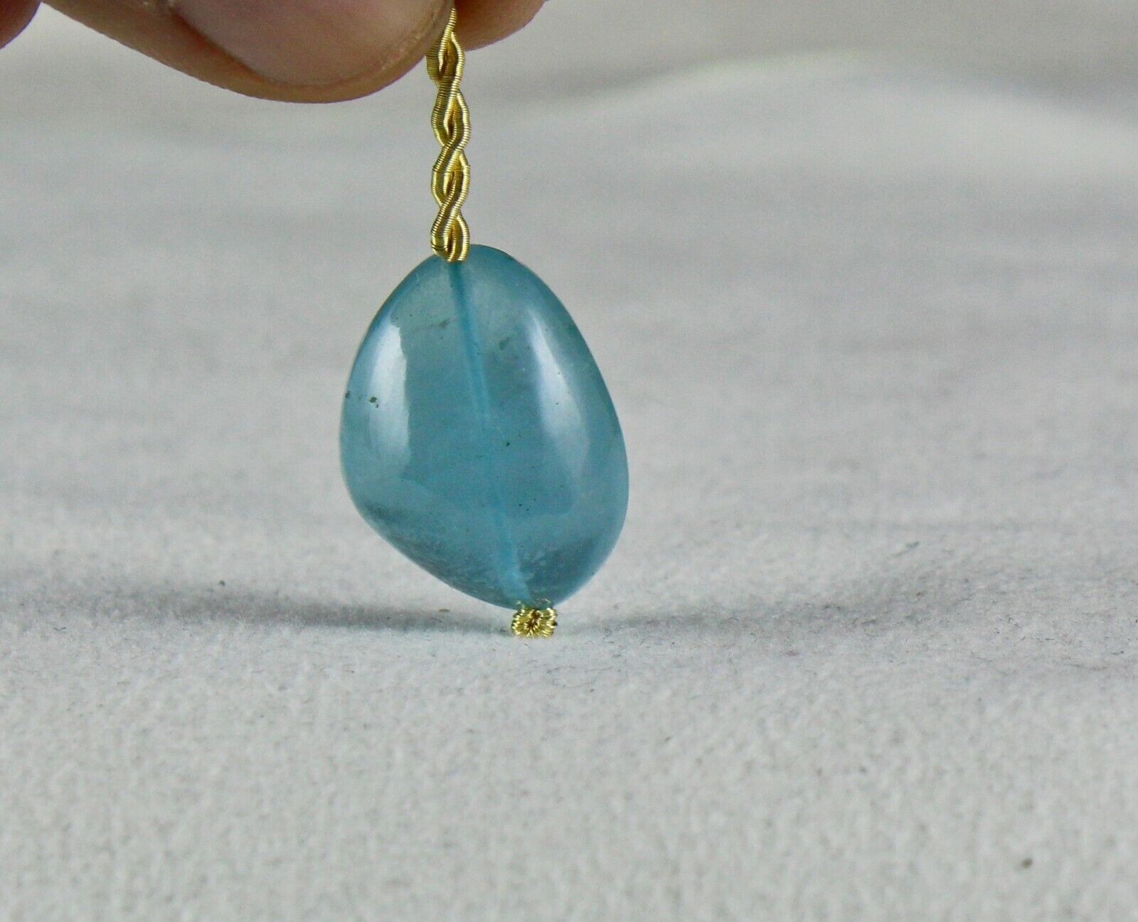 NATURAL BLUE AQUAMARINE BEAD NUGGET 1 PCS 22.82 CARATS GEMSTONE HANGING PENDANT