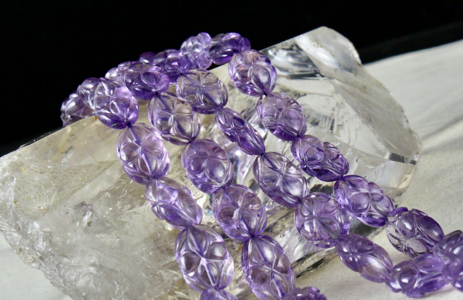 Antique Natural Amethyst 478ct Carved Beads 2 Line Fine Gemstone Necklace