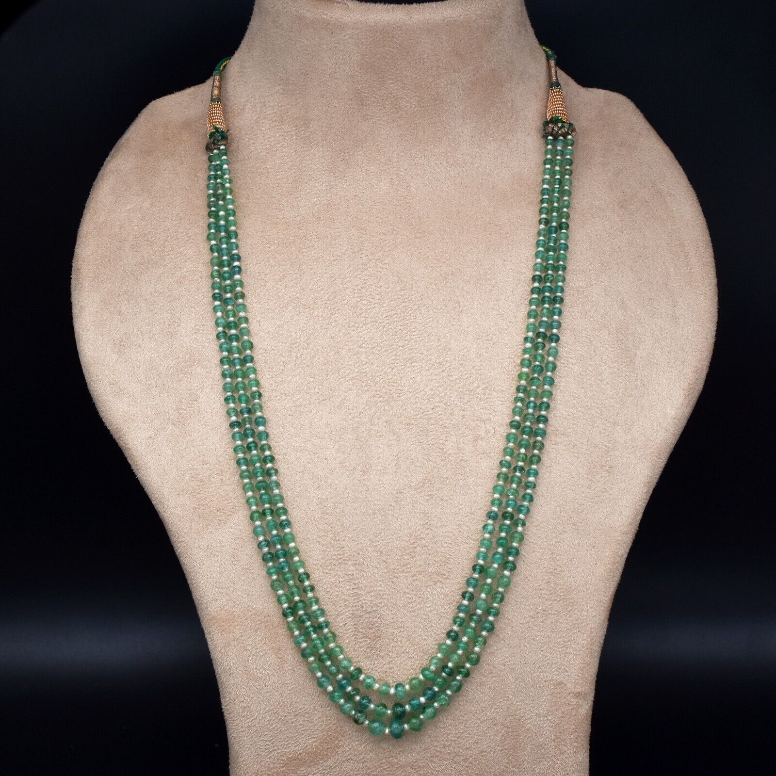 Vintage Natural Emerald Pearl Beads Round 3 L 117 Ct Gemstone Old Necklace