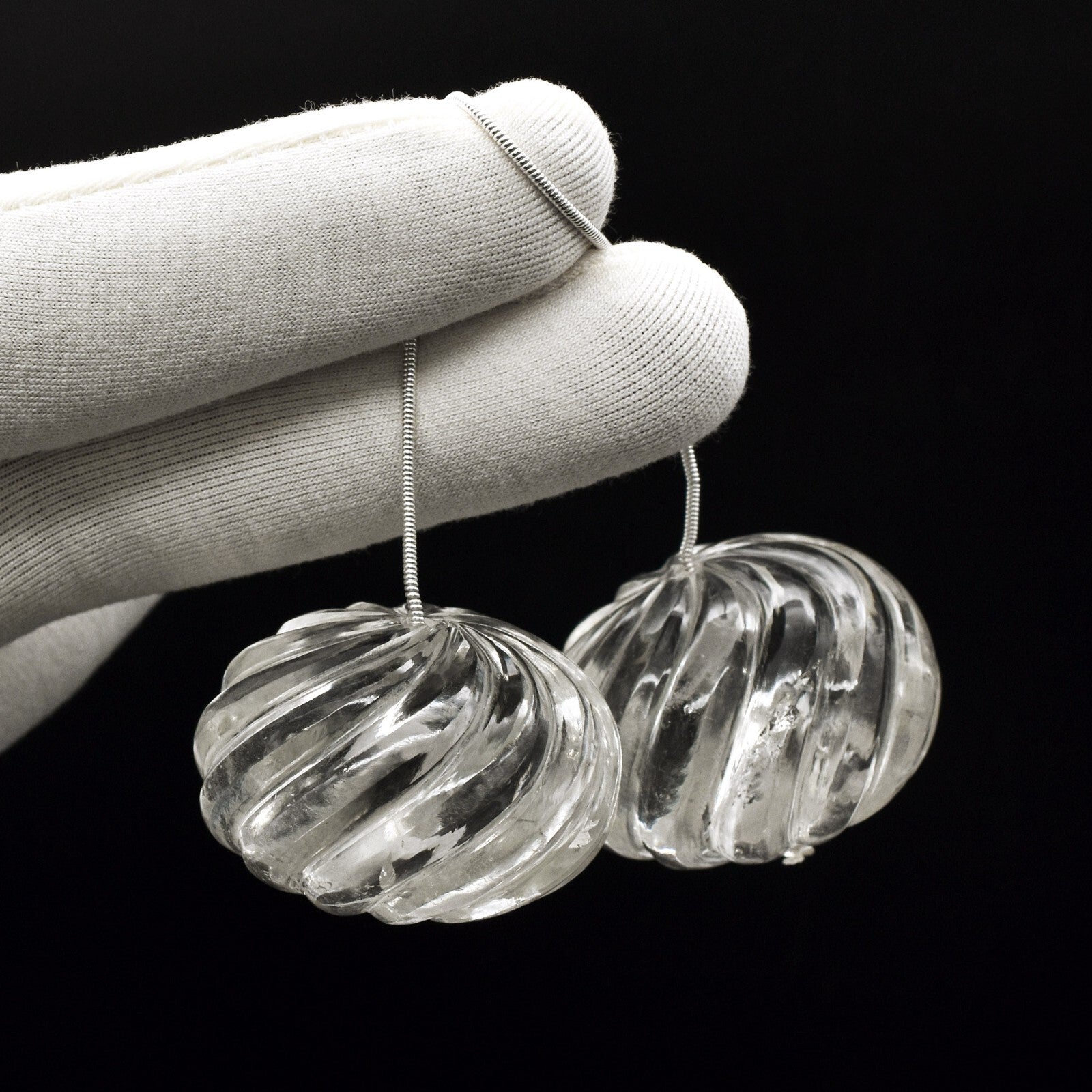 Natural Rock Crystal Quartz 495 Ct Engraved Bead Round Gemstone Designing 2 Pc