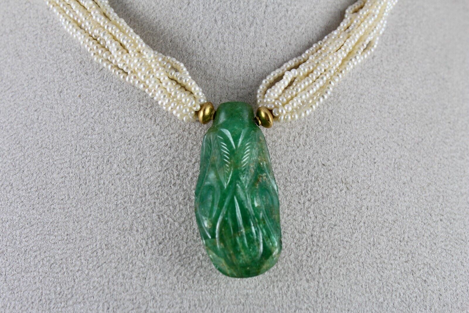 NATURAL EMERALD CABOCHON 55 CARATS JADAU DIAMOND IN 22K GOLD PEARL GOLD NECKLACE