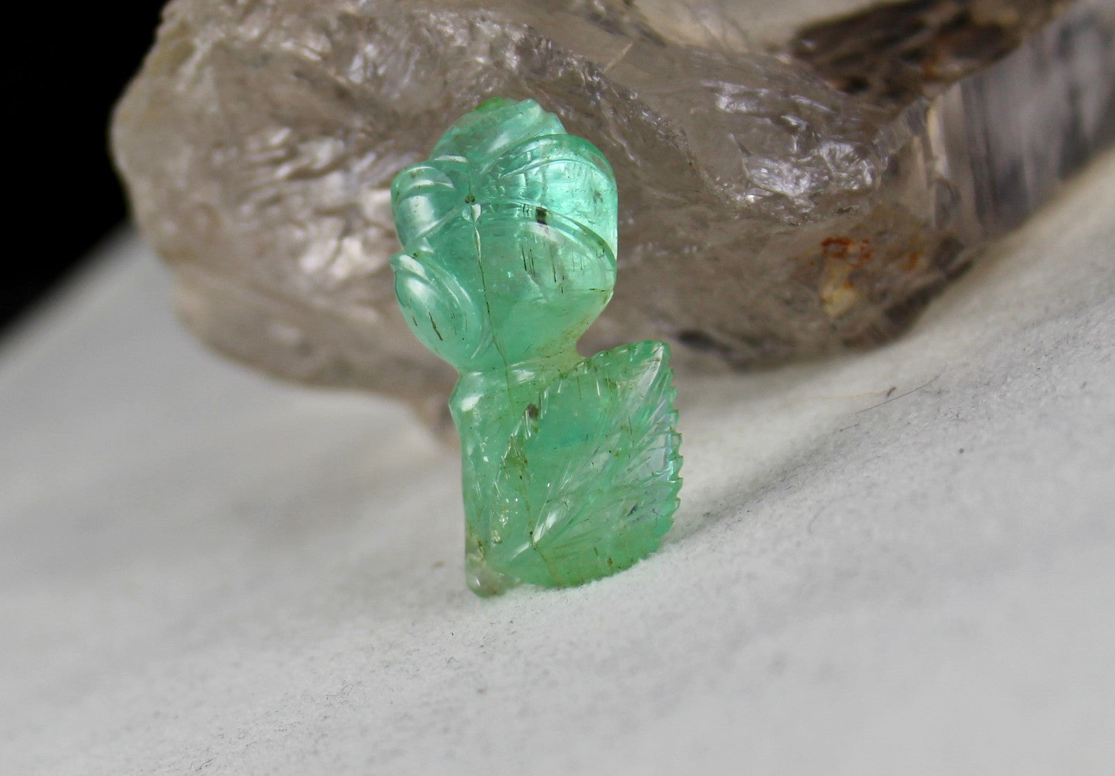 Certified Gtl Natural Colombian Emerald 49 Ct Carved Rose Loose Gemstone