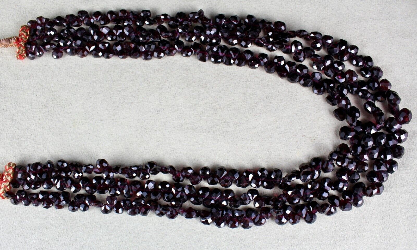 NATURAL GARNET BEADS TEAR DROPS FACETED 3 LINE 866 GEMSTONE FASHION NECKLACE 