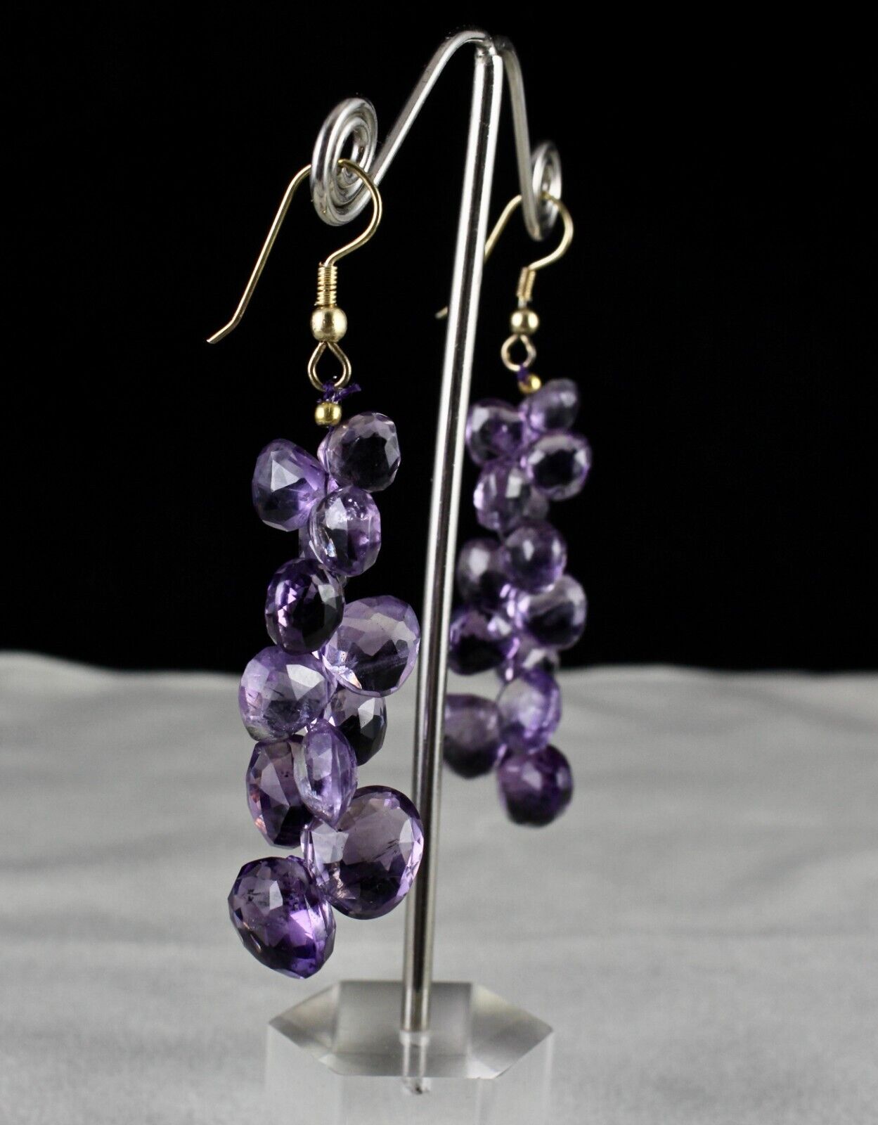 NATURAL AMETHYST BEADS TEAR DROPS 80 CARATS GEMSTONE METAL FASHION EARRING