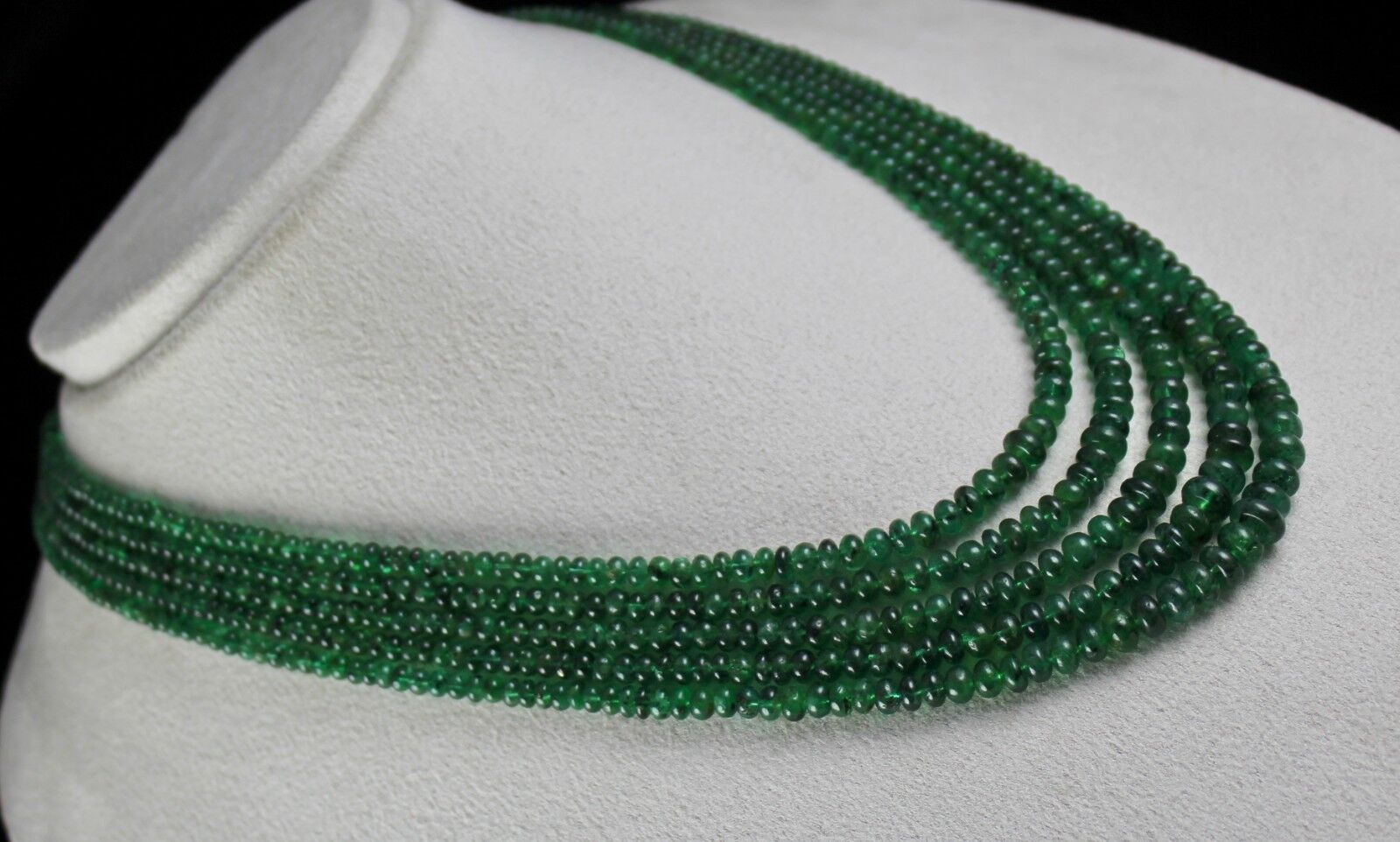 NATURAL UNHEAT EMERALD BEADS ROUND  5 LINE 386 CARATS GEMSTONE LADIES NECKLACE 