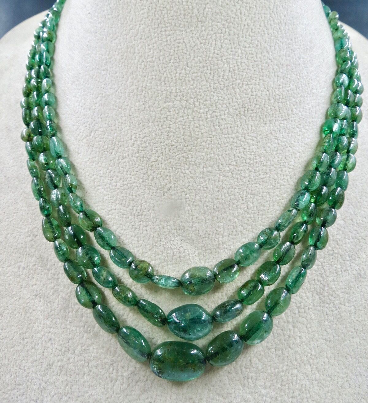 Antique Natural Emerald Beads Nugget 3 L 243.50 Ct Gemstone Important Necklace