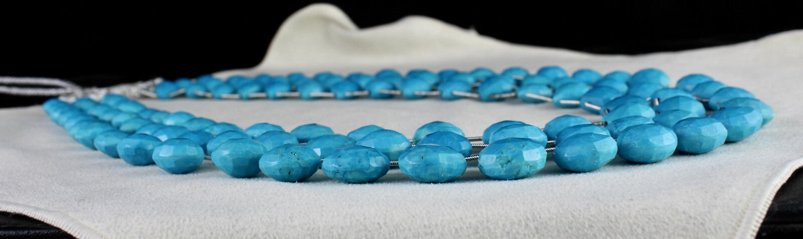 Certified 916 Ct Blue Magnesite Turquoise Beaded Necklace In Sterling Silver