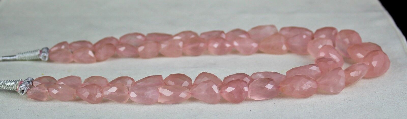 NATURAL ROSE QUARTZ TUMBLE CABOCHON 2 LINE 889 CTS BEADS GEMSTONE NECKLACE