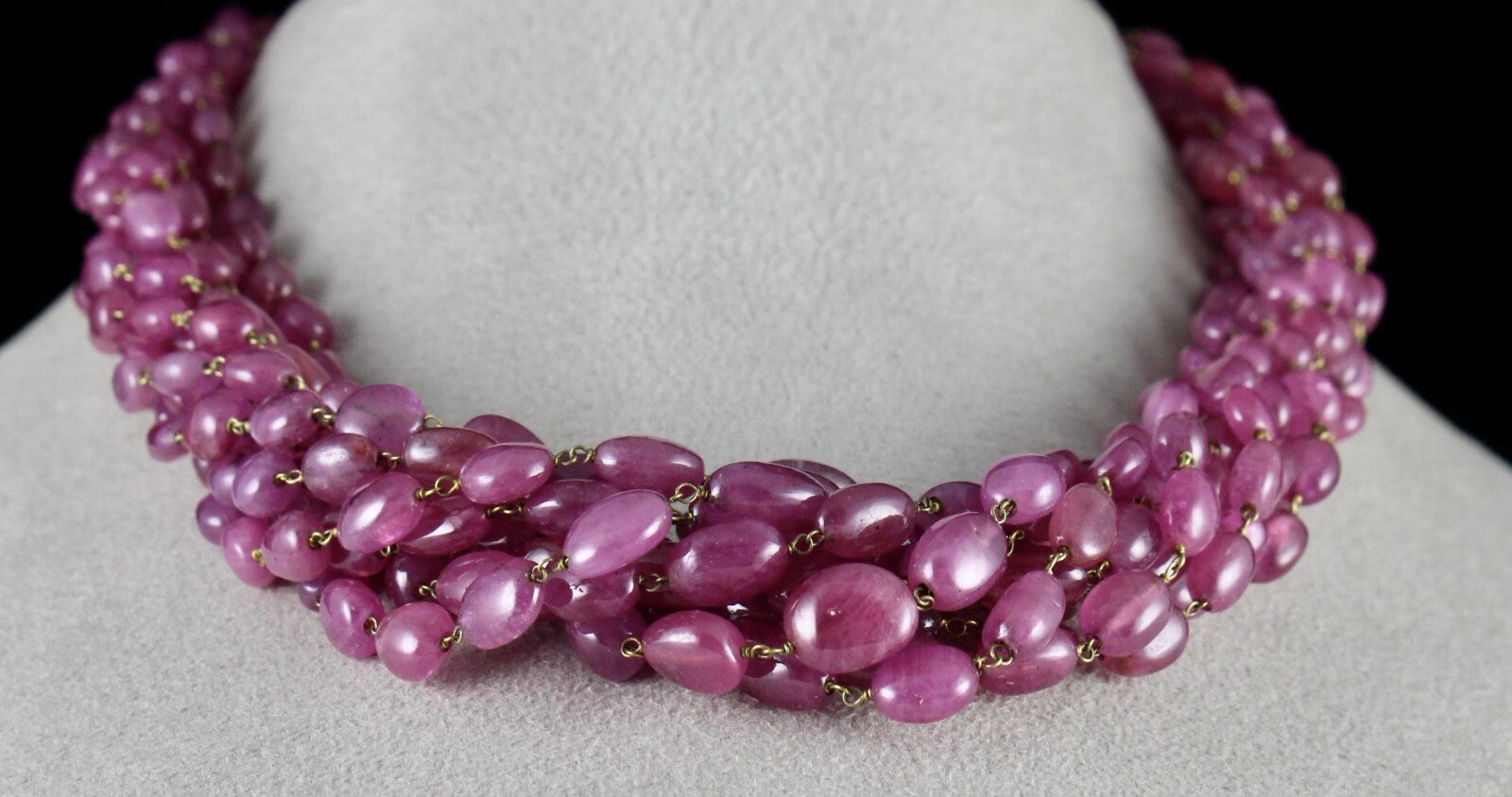 Certified Vintage Ruby Pink Beads Cabochon 9 L 780 Ct 18k Gold Necklace