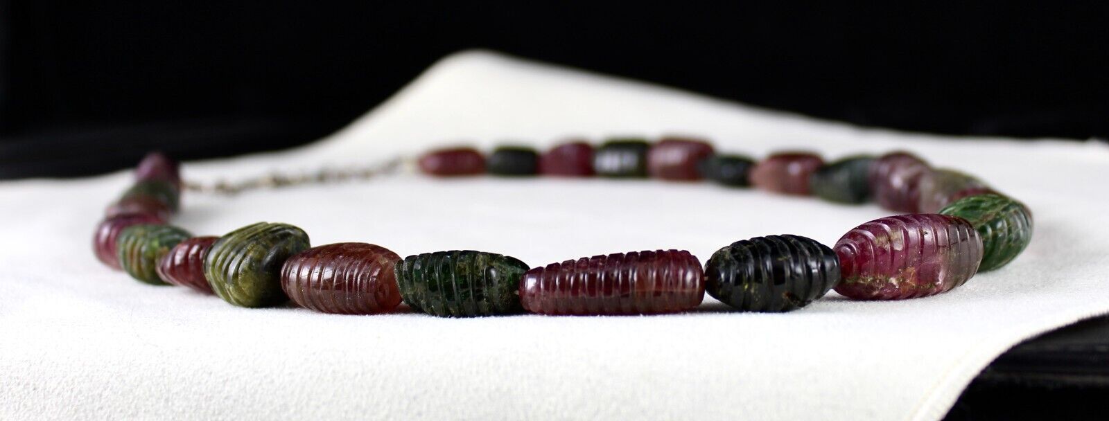 NATURAL MULTI COLOUR TOURMALINE BEADS CARVED CABOCHON 849 CARATS LADIES NECKLACE