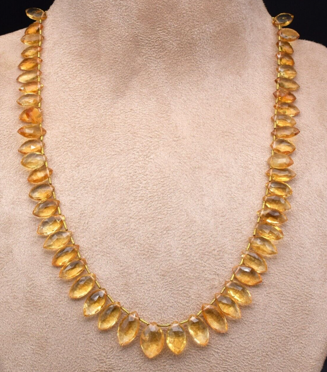 Natural Citrine Marquise Teardrop 167 Ct Yellow Gemstone Silver Beaded Necklace