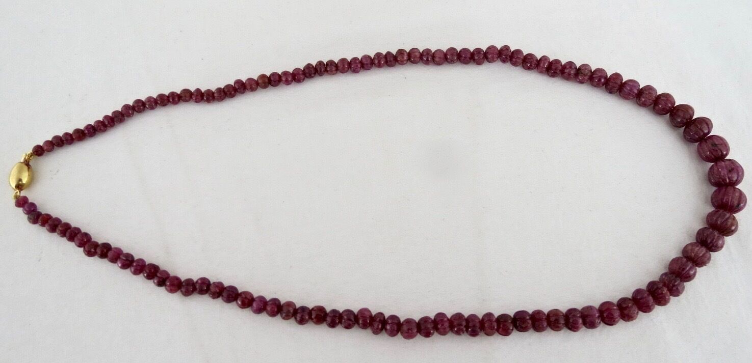 Natural Ruby Carved Beads Necklace 285 Carats Untreated Round Beaded Gemstone