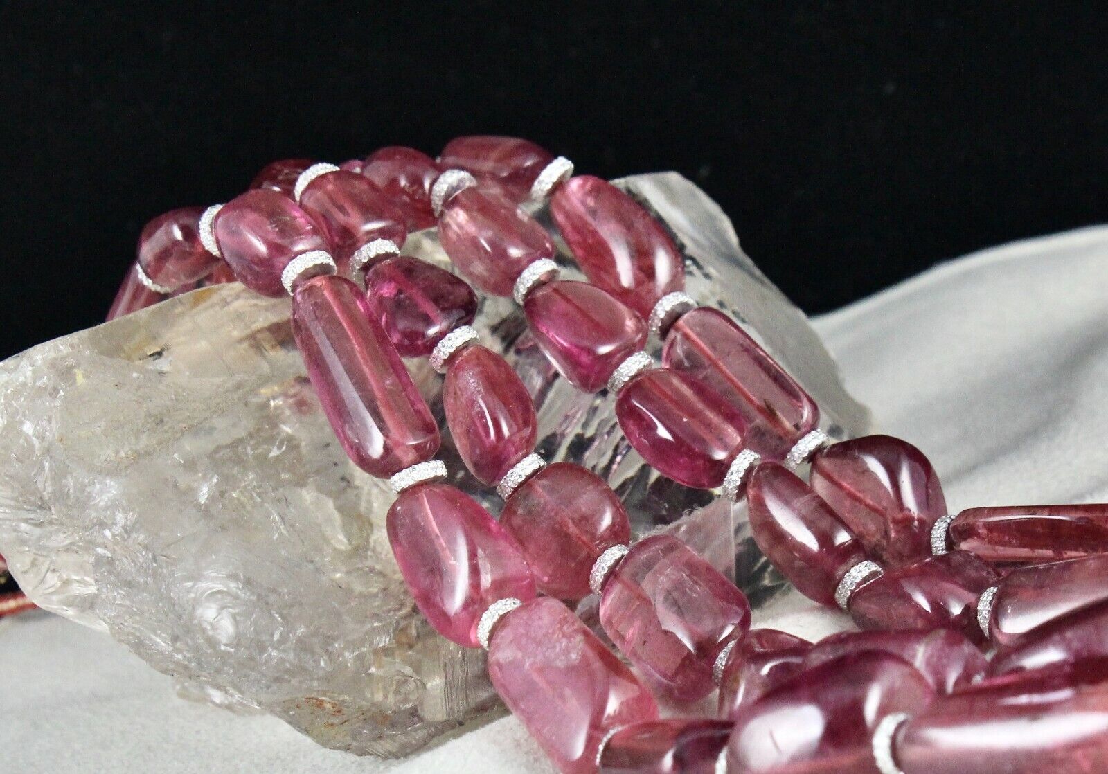 Certified Natural Rubellite Pink Tourmaline Bead 1027 Ct Stone Cocktail Necklace