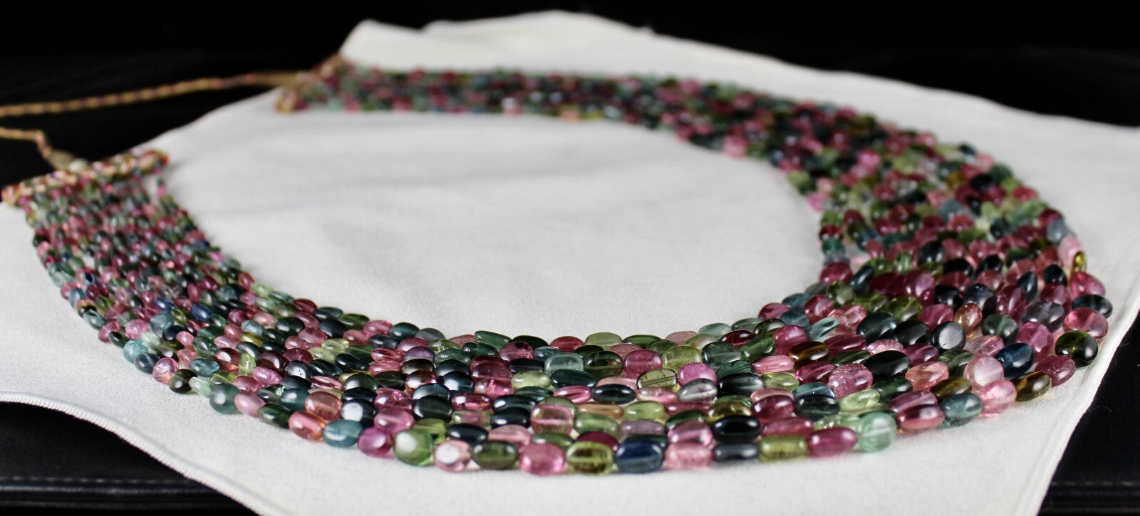 Certified 9l Multi Tourmaline 1217 Ct Beads Cabochon Gemstone Necklace
