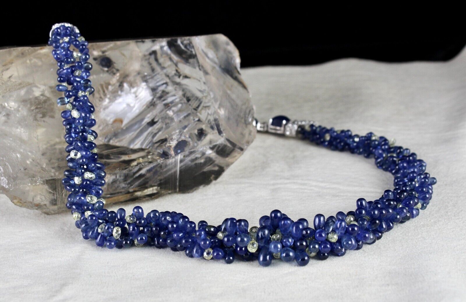 Fine Natural Blue Sapphire Diamond Teardrop 18K Gold Cocktail Statement Necklace