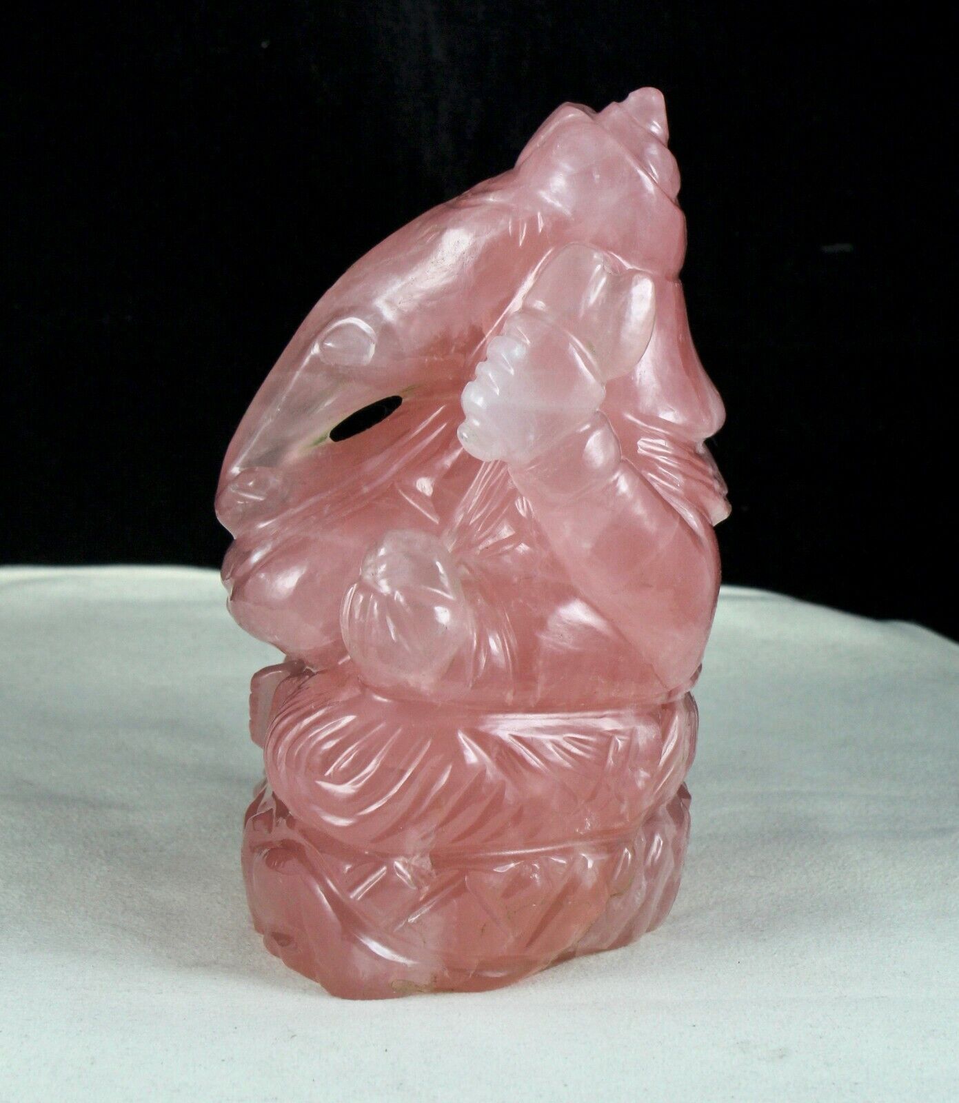 PINK 6"INCH NATURAL ROSE QUARTZ LORD GANESHA 10200 CARATS GEMSTONE STATUE FIGURE