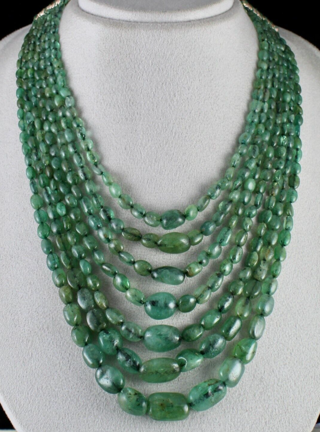 Certified Vintage Natural Emerald Beads 735 Ct Cabochon Old Gemstone Necklace