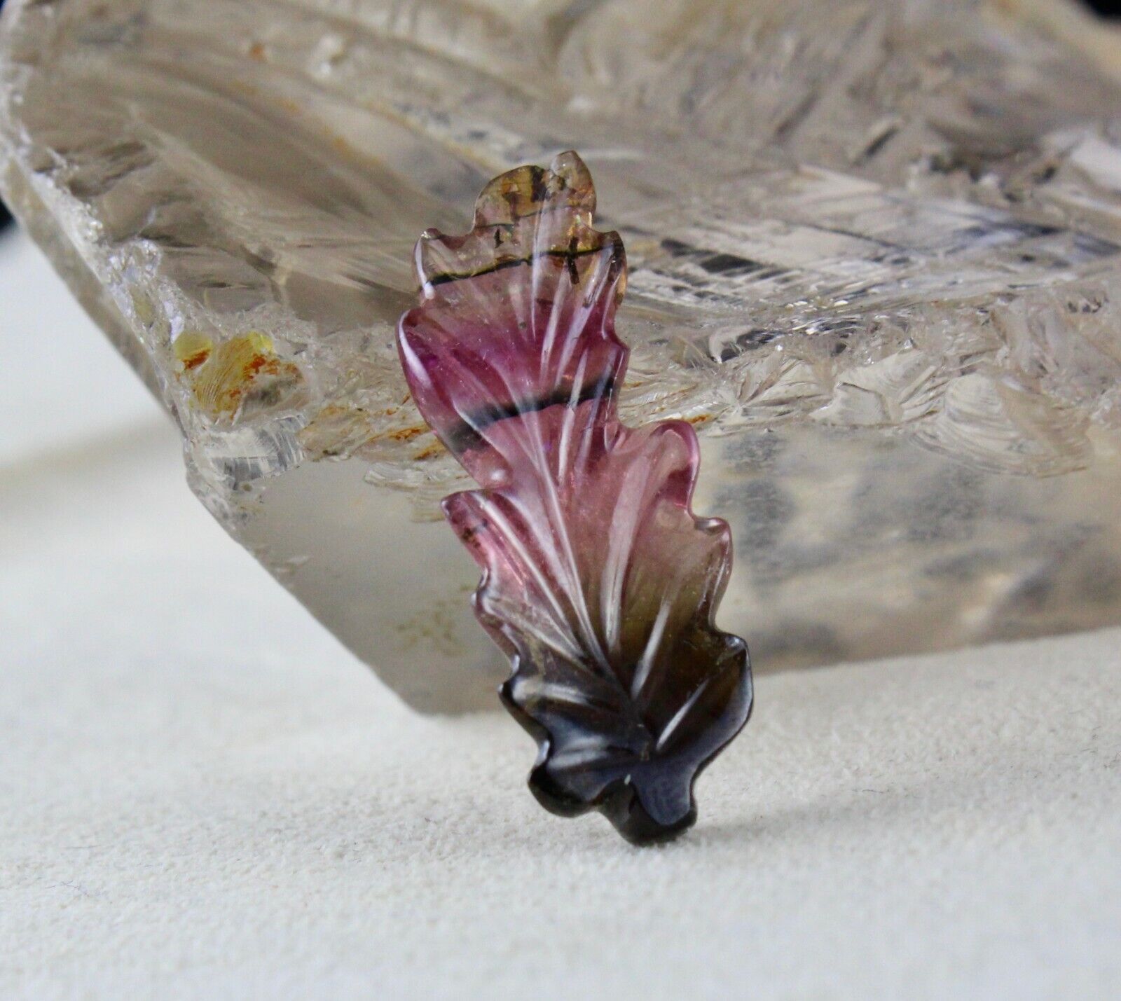 NATURAL MULTI TOURMALINE CARVED LEAF 13.80 CARATS GEMSTONE FOR RING & PENDANT