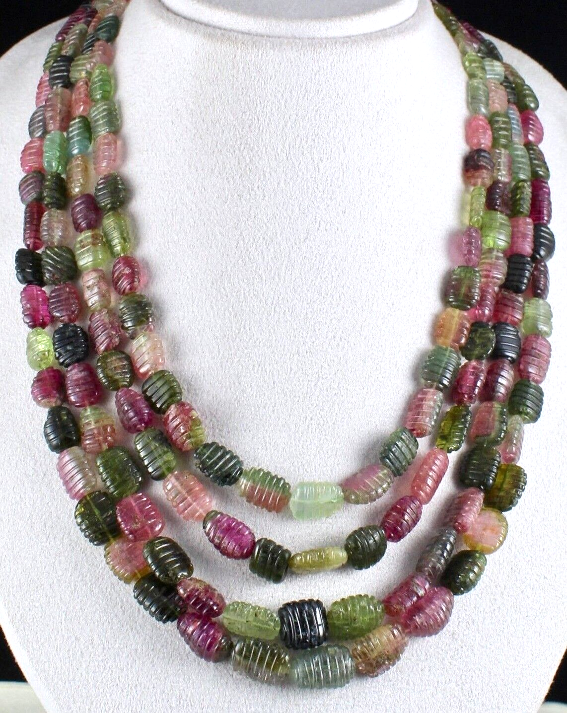 Certified Natural Multi Colour Tourmaline Carved Beads Necklace 1074 Ct Gemstone