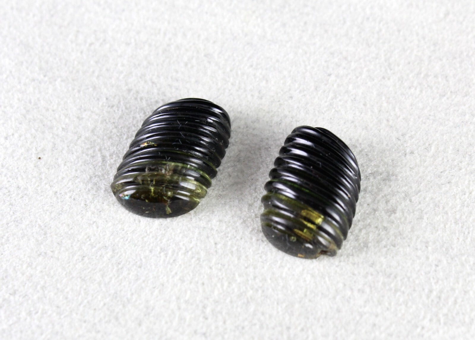 Natural Greenish Black Tourmaline 24.72 Ct Carved Leaves Gemstone Earring Set