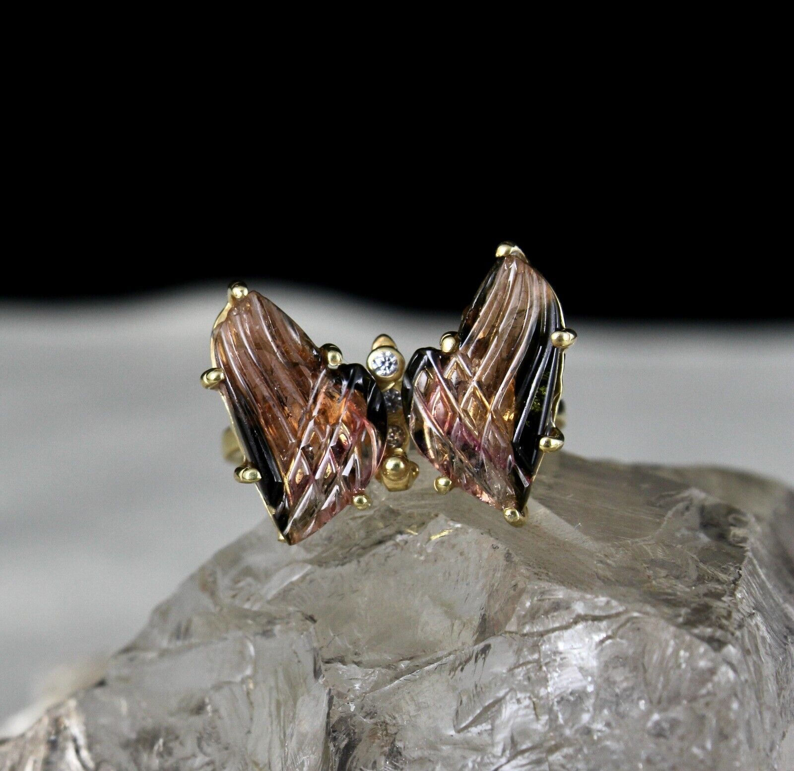 MULTI COLOUR TOURMALINE CARVED BUTTERFLY PARTY RING IN 925 STERLING SILVER