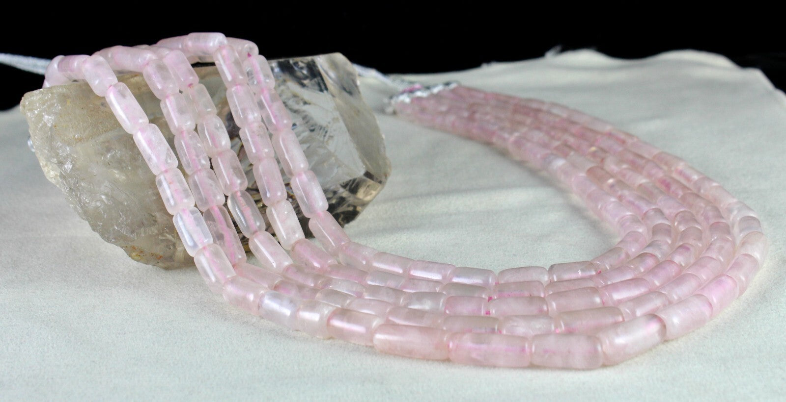 Antique Fashion Necklace Natural Pink Rose Quartz Tube Beads 1173 Ct Gemstone