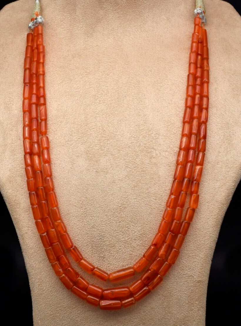 Natural Orange Carnelian Beads Fancy Tube 3 L 370 Ct Gemstone Fashion Necklace