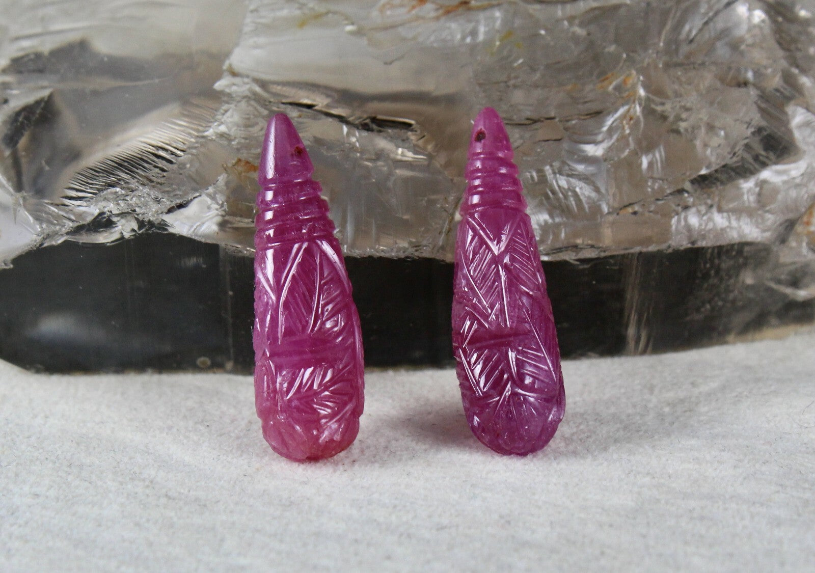 Certified Natural Untreated Ruby Carved Drops 37.58 Carats For Earring