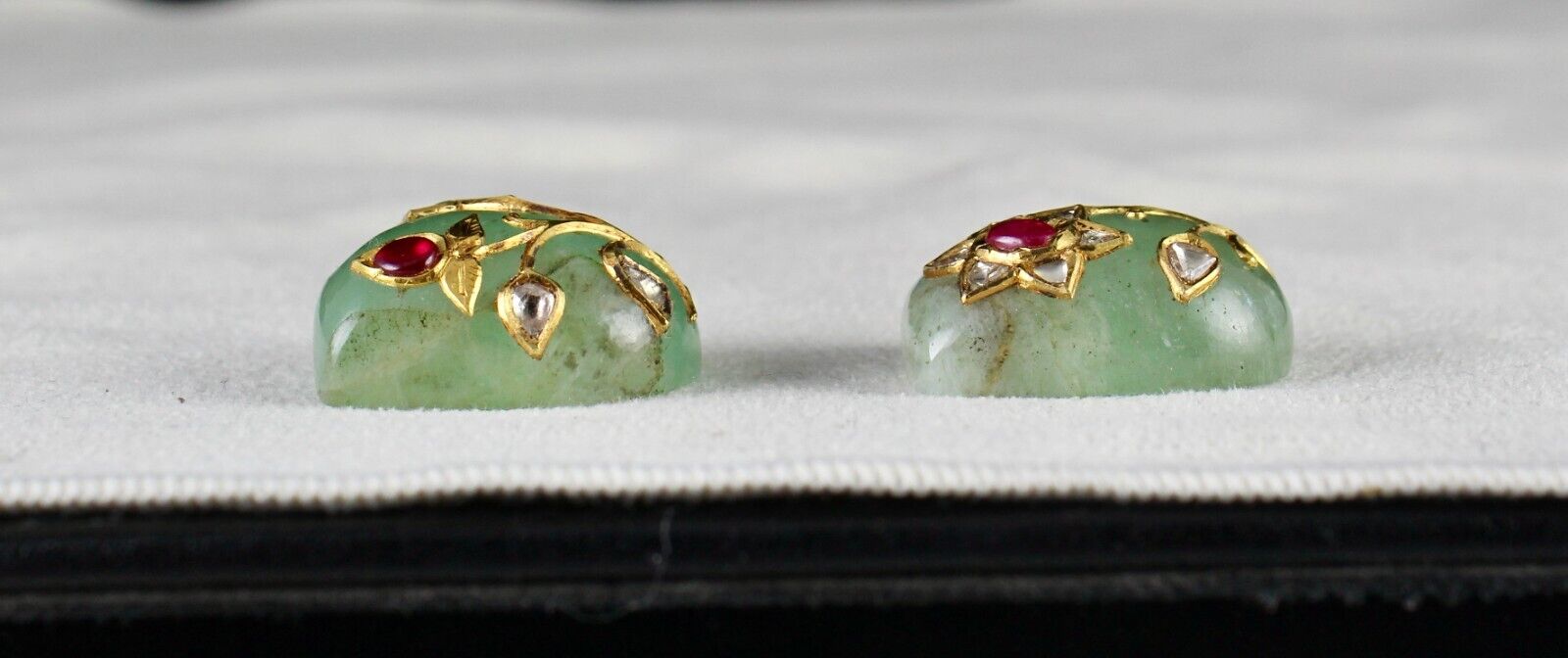 Old Natural Emerald Cabochon Gemstone Ruby Diamond 22k Gold Earring Design Stud