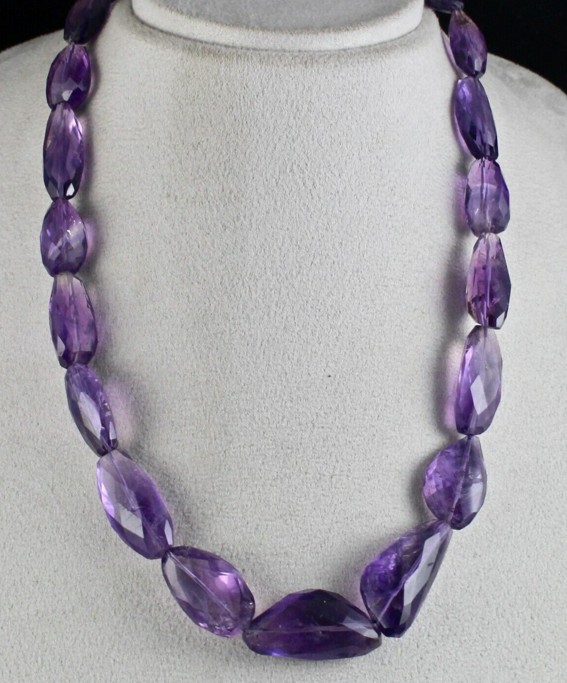 Fine 528 Ct Natural Amethyst Beads Necklace Faceted Gemstone Sterling Silver