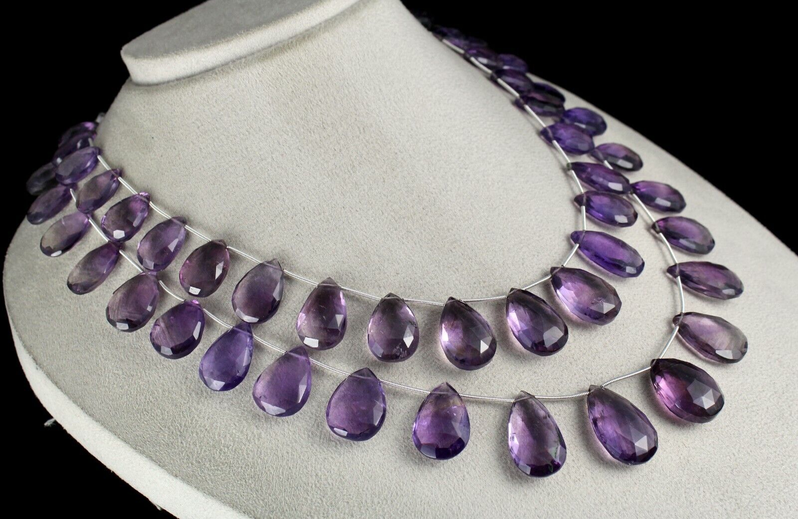 Natural Amethyst Beads Tear Drops 2 L 755 Carats 24mm Big Gemstone Fine Necklace