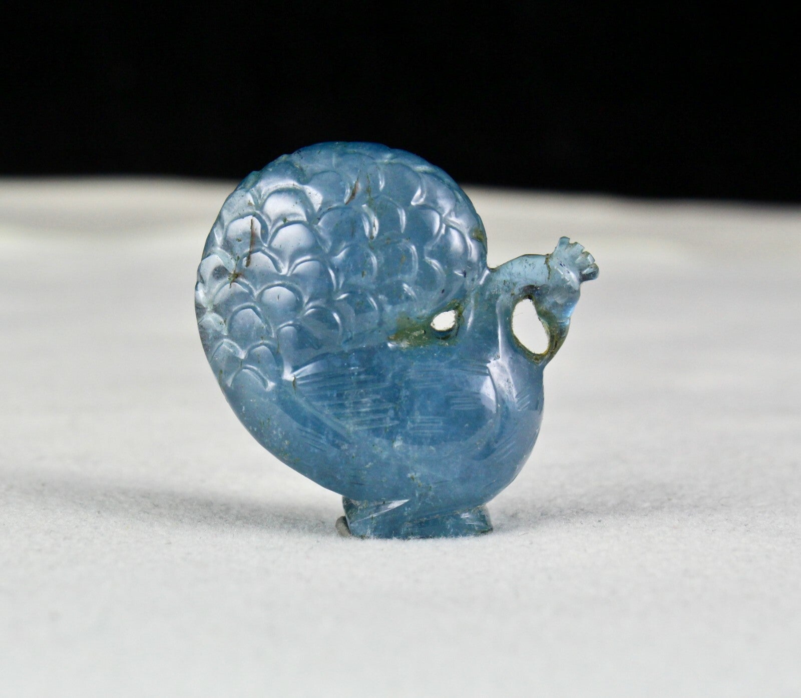 Certified Antique Blue Aquamarine 74.66 Ct Carved Peacock Rare Gem Pendant
