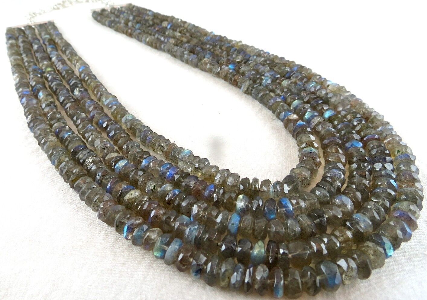 FANTASTIC LABRADORITE BEADS FACETED ROUND 5 L 775 CTS GEMSTONE SILVER NECKLACE