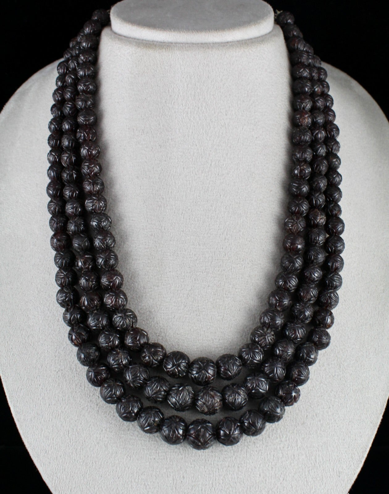 Certified Natural Red Garnet 1686ct Sterling Silver Carved Beads Necklace