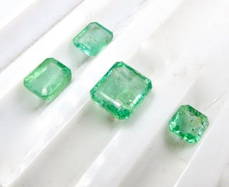 OLD COLOMBIAN EMERALD OCTAGON CUT 4 PCS 5.79 CTS GEMSTONE EARRING RING PENDANT 