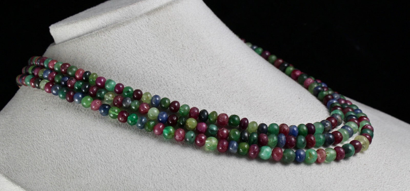 Certified Natural Emerald Ruby Sapphire Multi Bead 565ct Necklace For Women