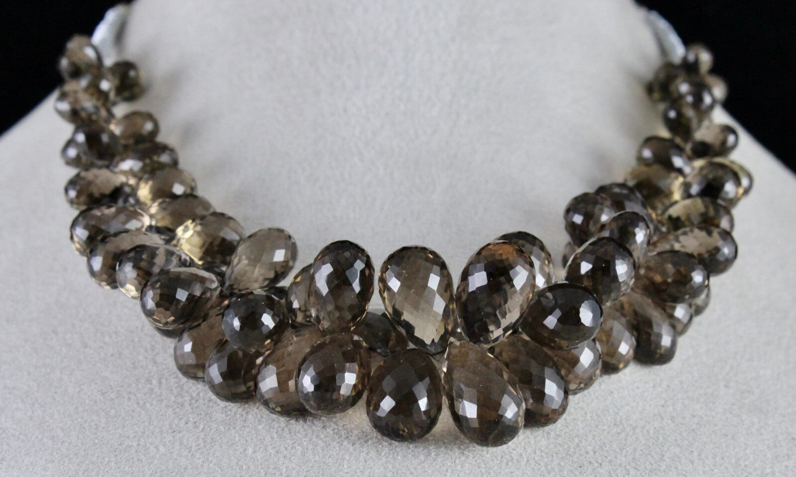 Natural Smoky Quartz Teardrop Beads 540 Ct Sterling Silver Gemstone Necklace