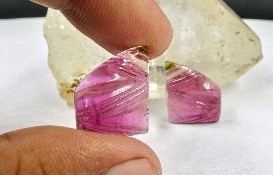 NATURAL MULTI PINK TOURMALINE CARVED 23.65 CARATS GEMSTONE FOR EARRING PENDANT 