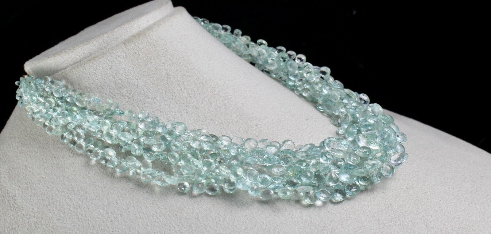 TOP NATURAL AQUAMARINE TEAR DROPS 609 CTS GEMSTONE SILVER STATEMENT NECKLACE