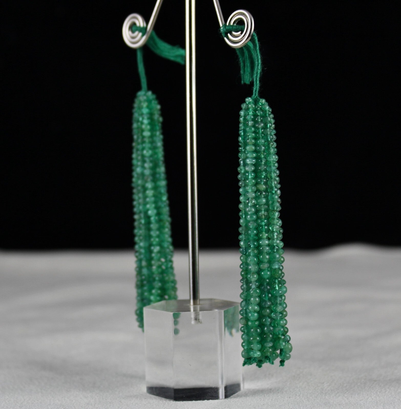 Certified Natural Emerald Round Beads 105 Ct Tassel Gemstone Earring Design