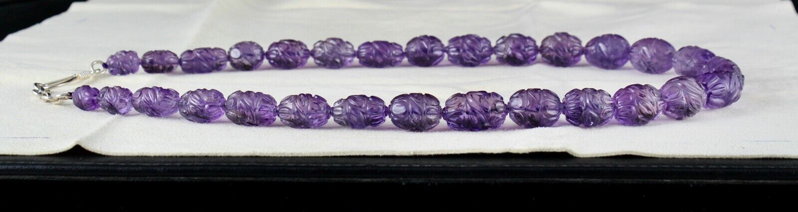 Antique Natural Amethyst Beads Engraved Long 1 L 511 Ct Gemstone Silver Necklace