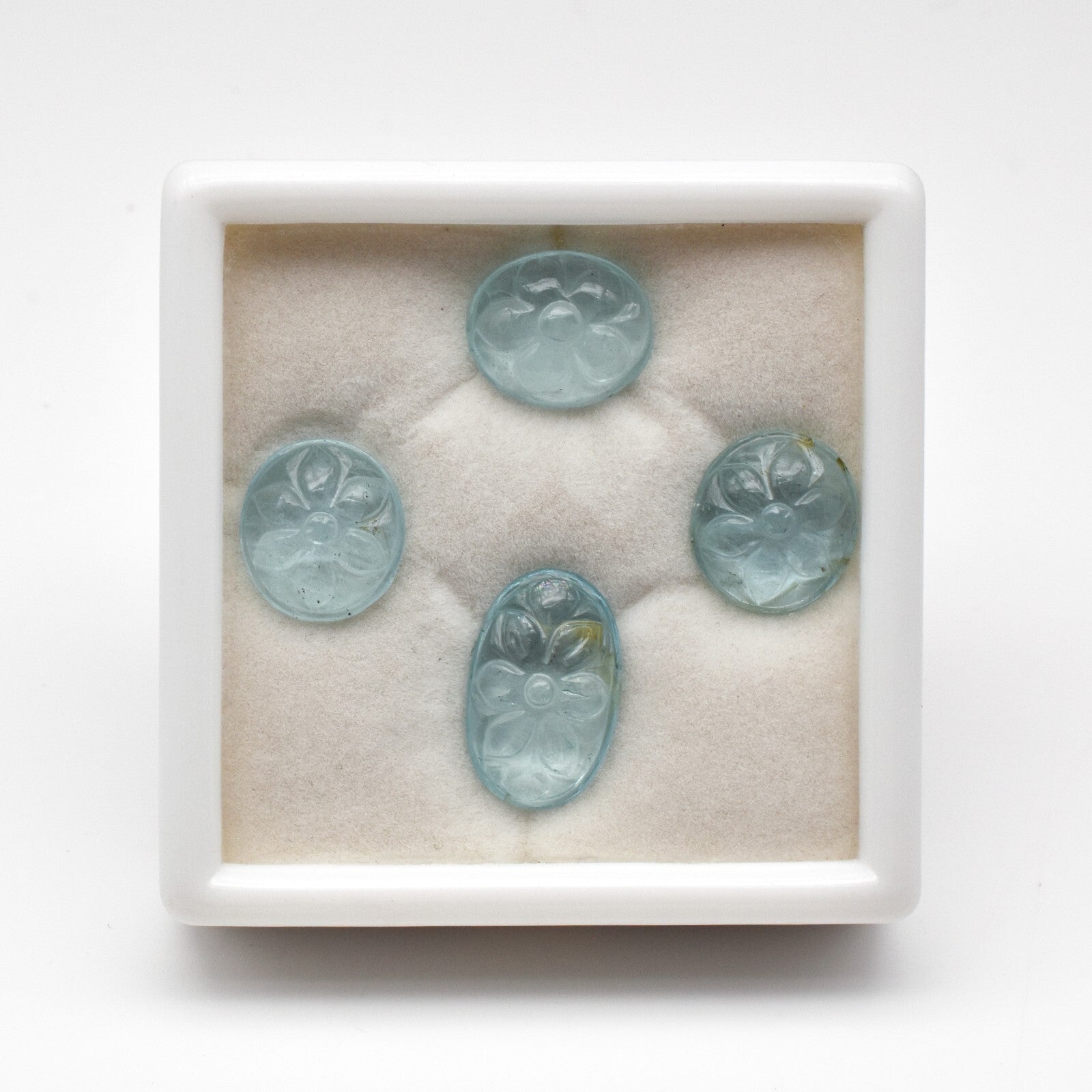 Natural Blue Aquamarine 4 Pc Carved Oval Cab Set 32.25 Ct Gemstone Ring Pendant