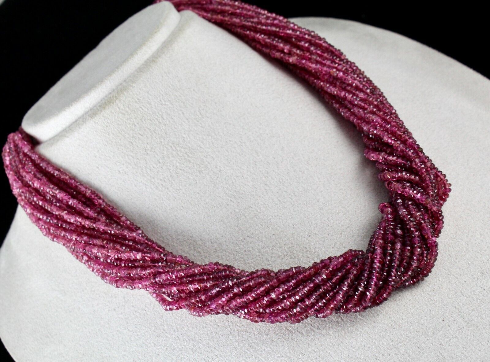 Natural Pink Tourmaline Beaded Necklace 868 Carats Faceted Gemstone Silver Clasp