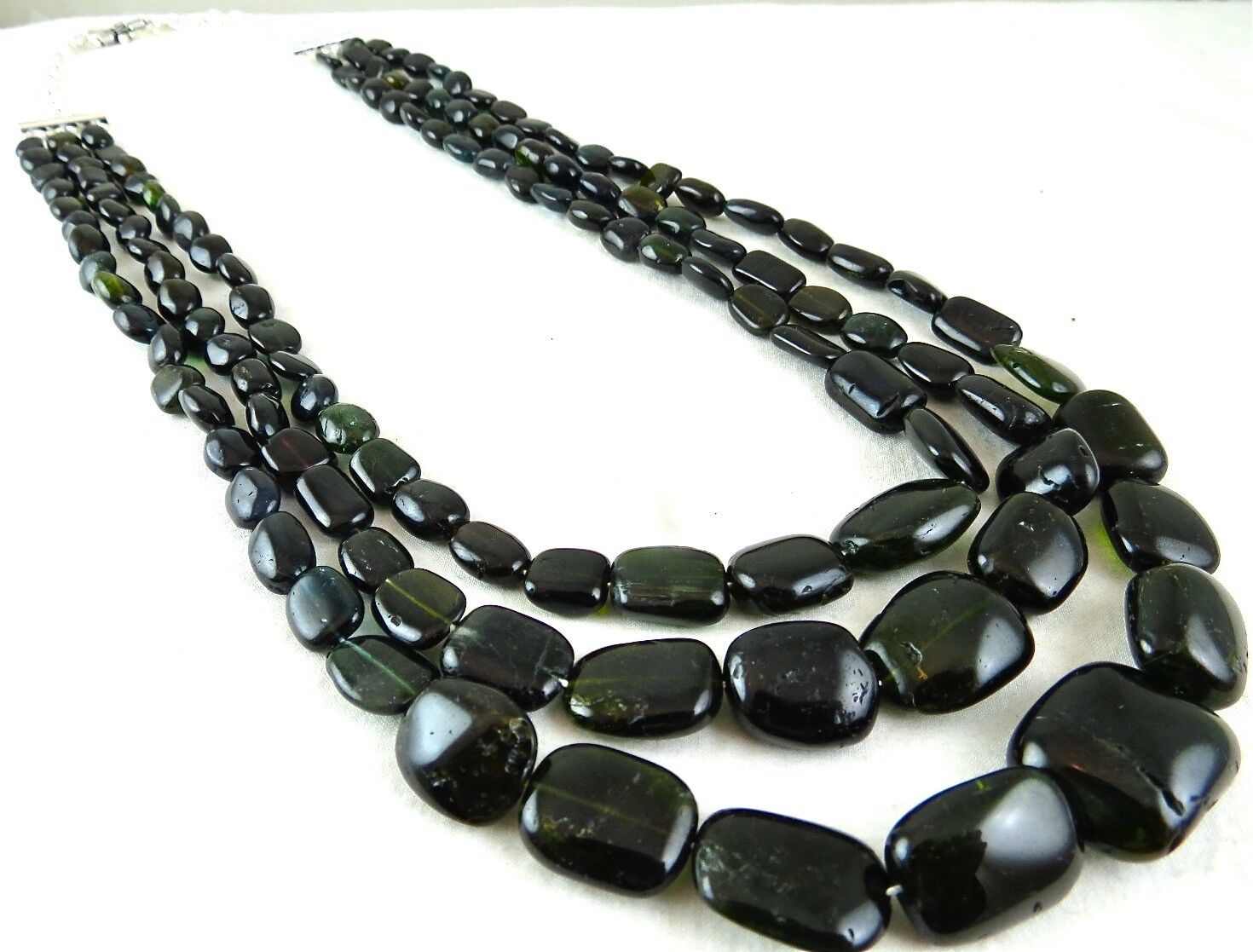 Natural Black Tourmaline Beads Cabochon 3 L 700 Ct Big Gemstone Silver Necklace