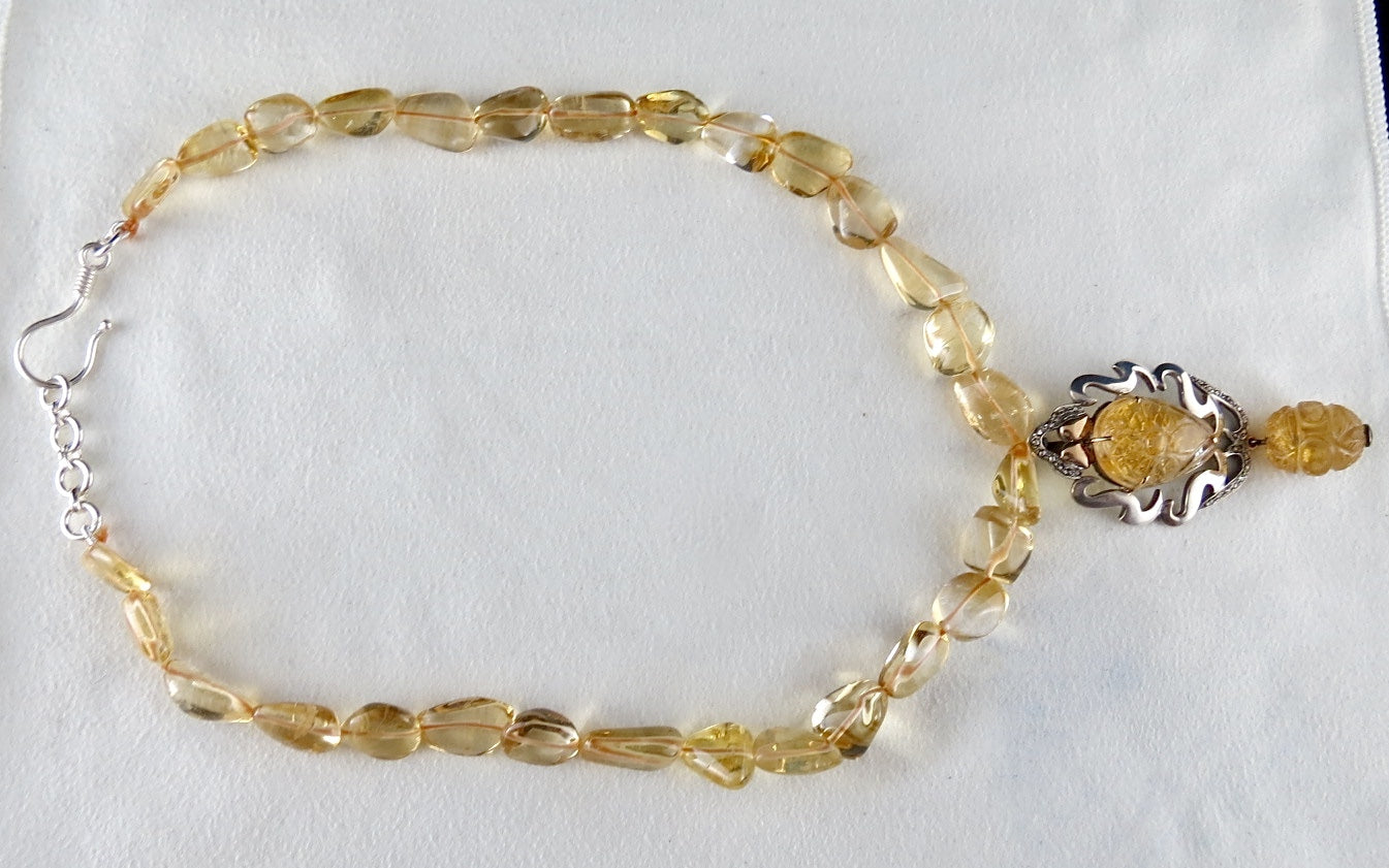 Citrine Diamond 284ct Sterling Silver 18k Gold Victorian Pendant Necklace