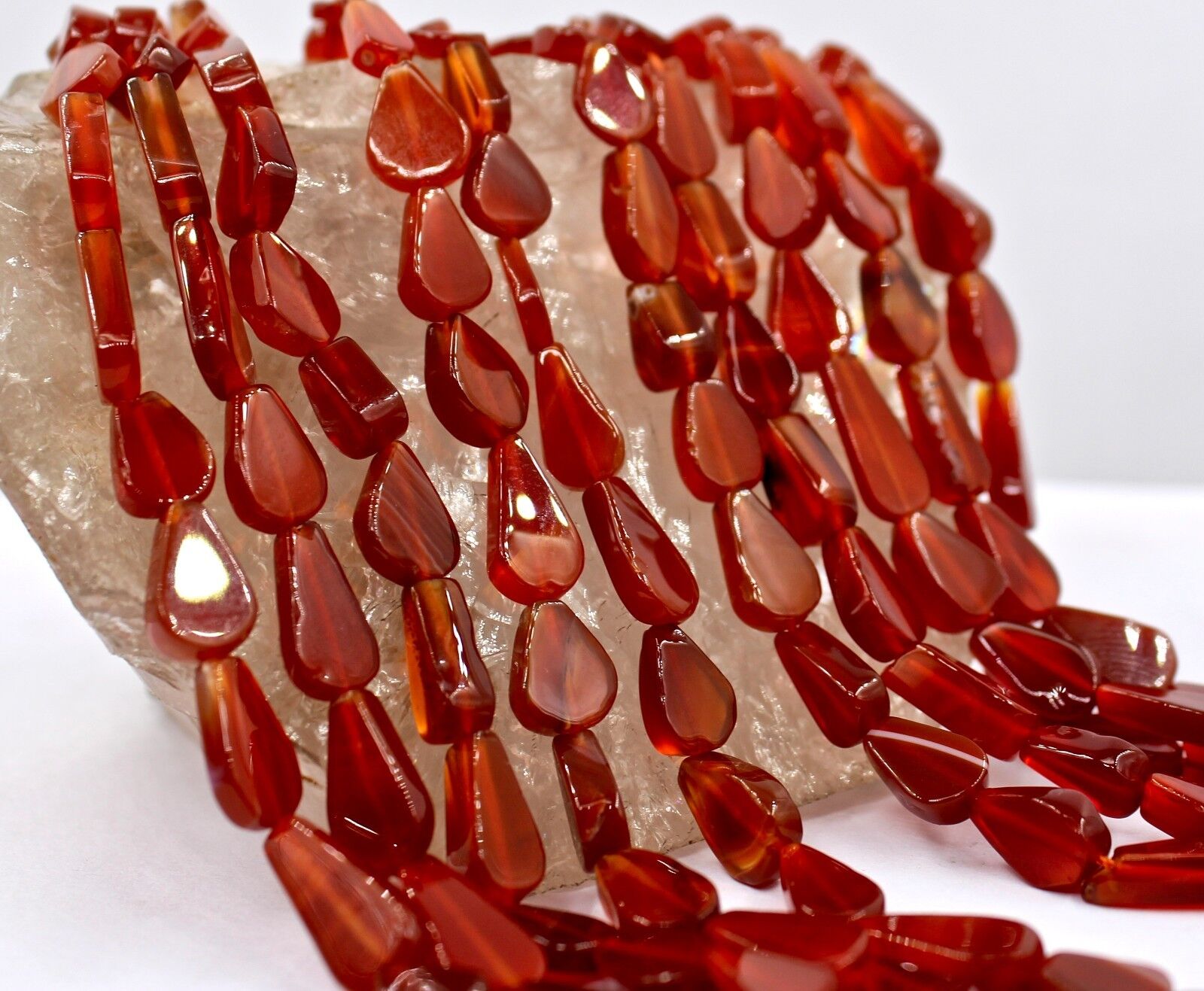 Red Onyx Beaded Necklace Fancy Shape 5 Line 541 Carats Gemstone Silver Clasp