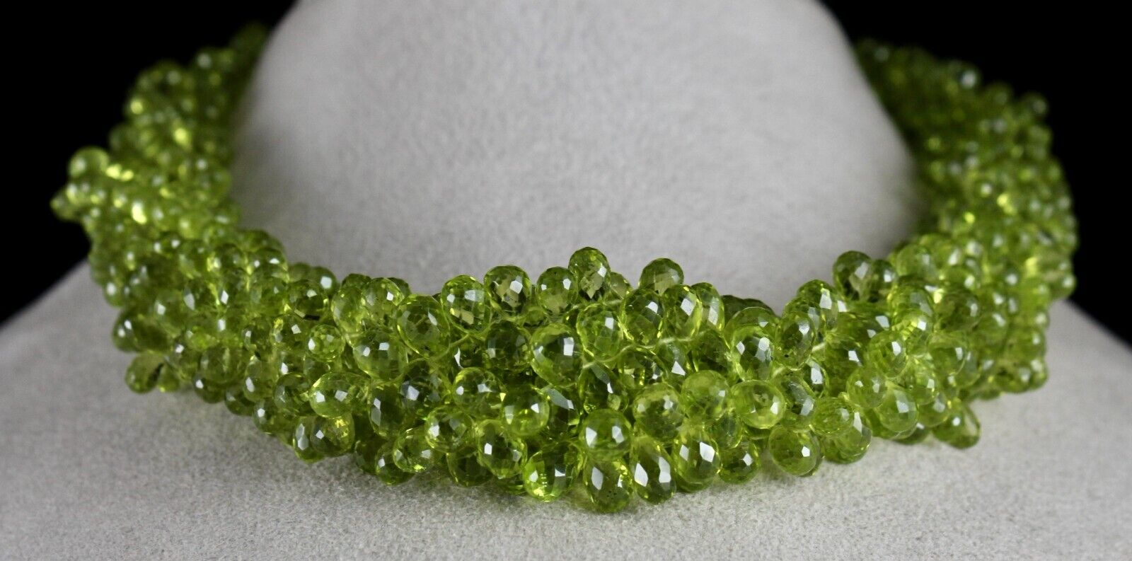 Natural Peridot Beads Tear Drops 5 Line 892 Cts Gemstone Silver Fashion Necklace