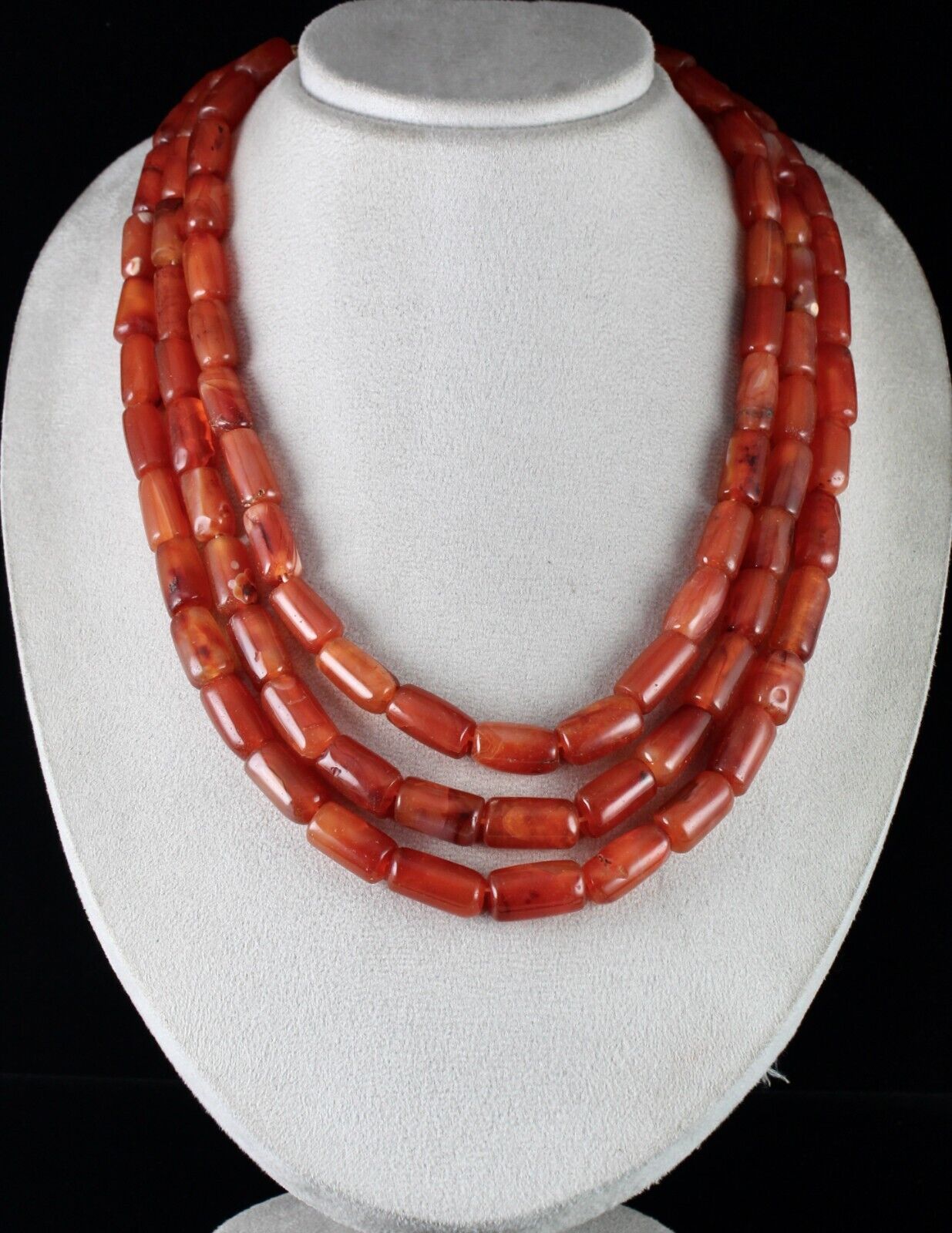 Carnelian Beaded Necklace 3 Line 1387 Carats Natural Tube shape Gemstone Fashion