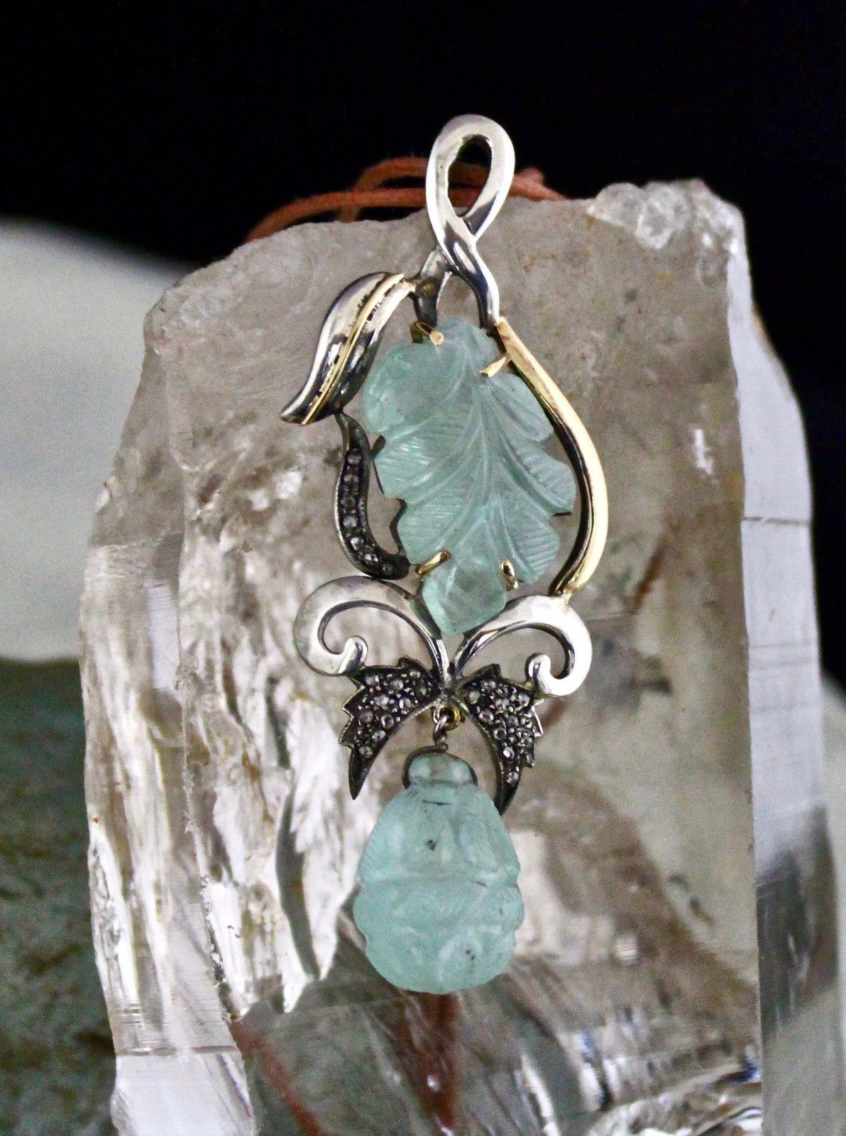 Certified Aquamarine 10ct Natural Diamond 18k Sterling Silver Victorian Pendant