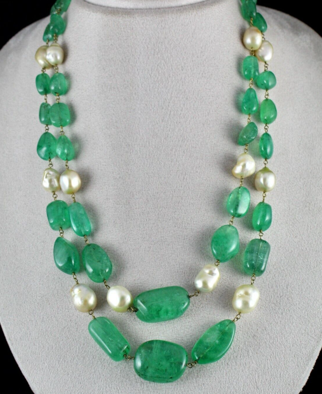 Certified Estate Aaa+ Natural Colombian Emerald 670 Ct Beads Necklace For Women